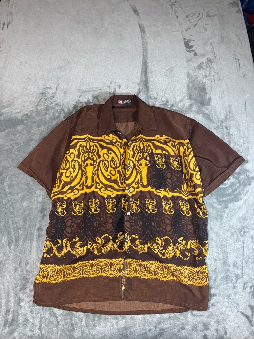 Ecko Unlimited Brown & Yellow Short Sleeve Button-Down Shirt